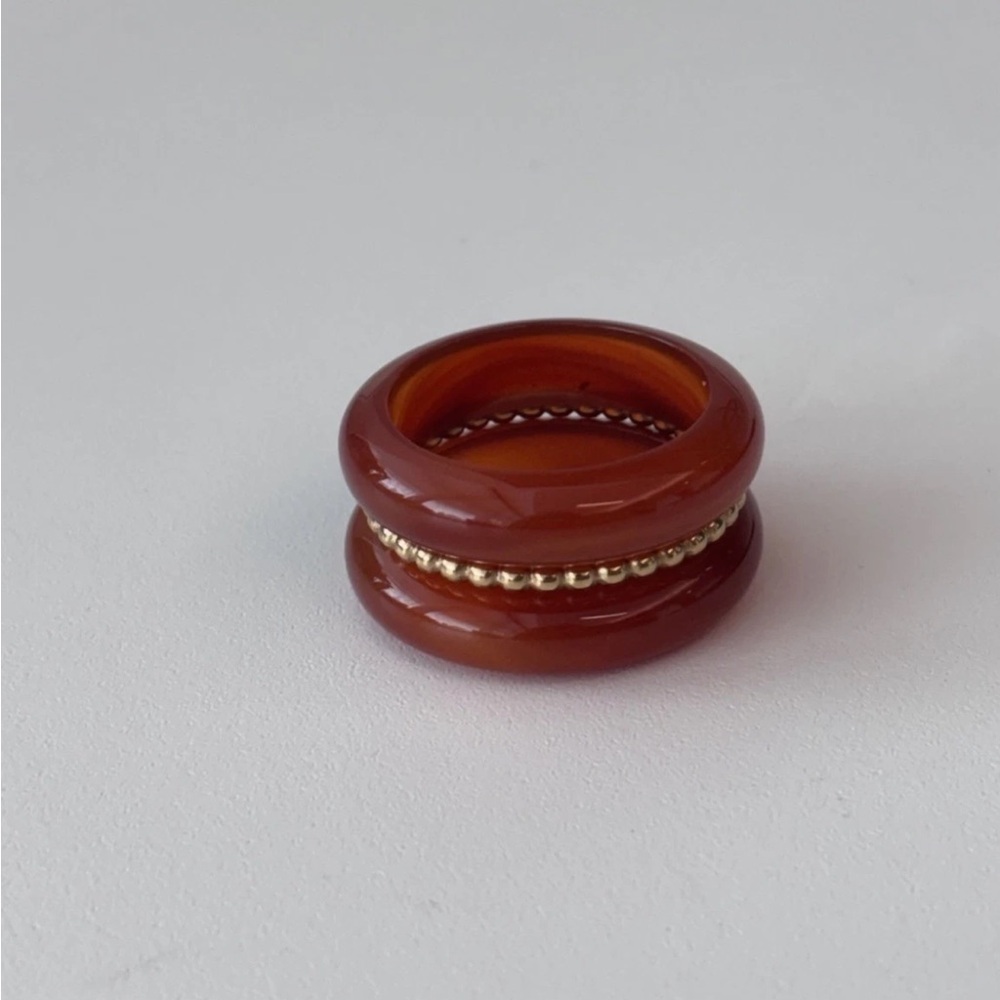 Chic Stone Trilogy Stack Red Agate Ring Set Of 3 Bands, Size 12